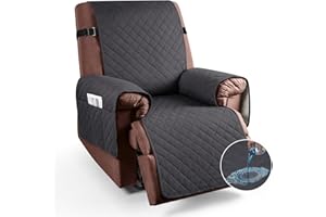 KinCam 100% Waterproof Recliner Chair Cover, Reclining Couch Covers for Pets, Dogs, Recliner Couch Slipcover Furniture Protector with Elastic Straps for Kids(28", Charcoal Gray)