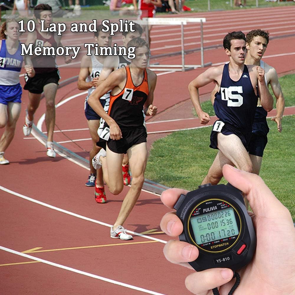 PULIVIA Stopwatch Sports Timer 10 Laps/Splits Digital Stop watch with Recall Countdown Timer Clock Alarm Calendar - Image 3
