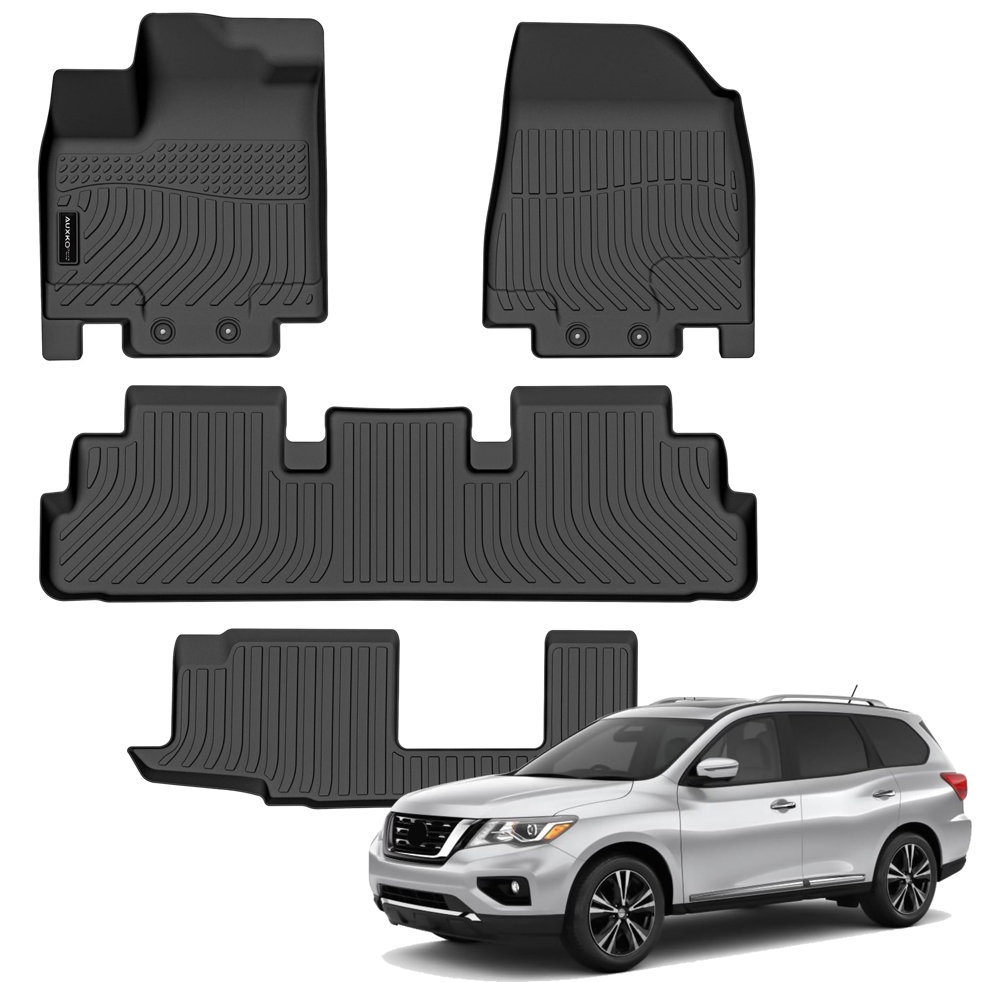 Photo 1 of Auxko All Weather Floor Mats Fit for Nissan Pathfinder 2022-2025 2026(8 Seaters) / Infiniti QX60 (7 Seaters) TPE Rubber Liners Set All Season Guard Odorless Anti-Slip Floor Mats