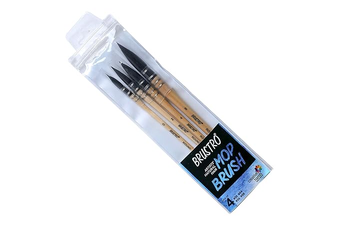 BRUSTRO Artists Natural Hair MOP Brush Set of 4 (0, 2, 4, 8)