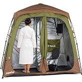 Porayhut Portable Camping Shower Tent Deluxe Changing Room Easy Set Up Privacy Shelter,Large Toilet Tent 2 Rooms with Floor Drain Design for Beach, Camping,Hiking with Stakes and Ropes for Stability