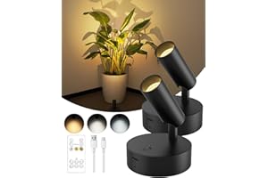 GOODEA Spotlights Indoor with Remote, 3000mAh Rechargeable Battery Plant Spotlight Indoor, Wireless Uplighting with 3 Colors & Dimmable, LED Picture Light for Painting, Artwork Accent Lighting(2 Pack)
