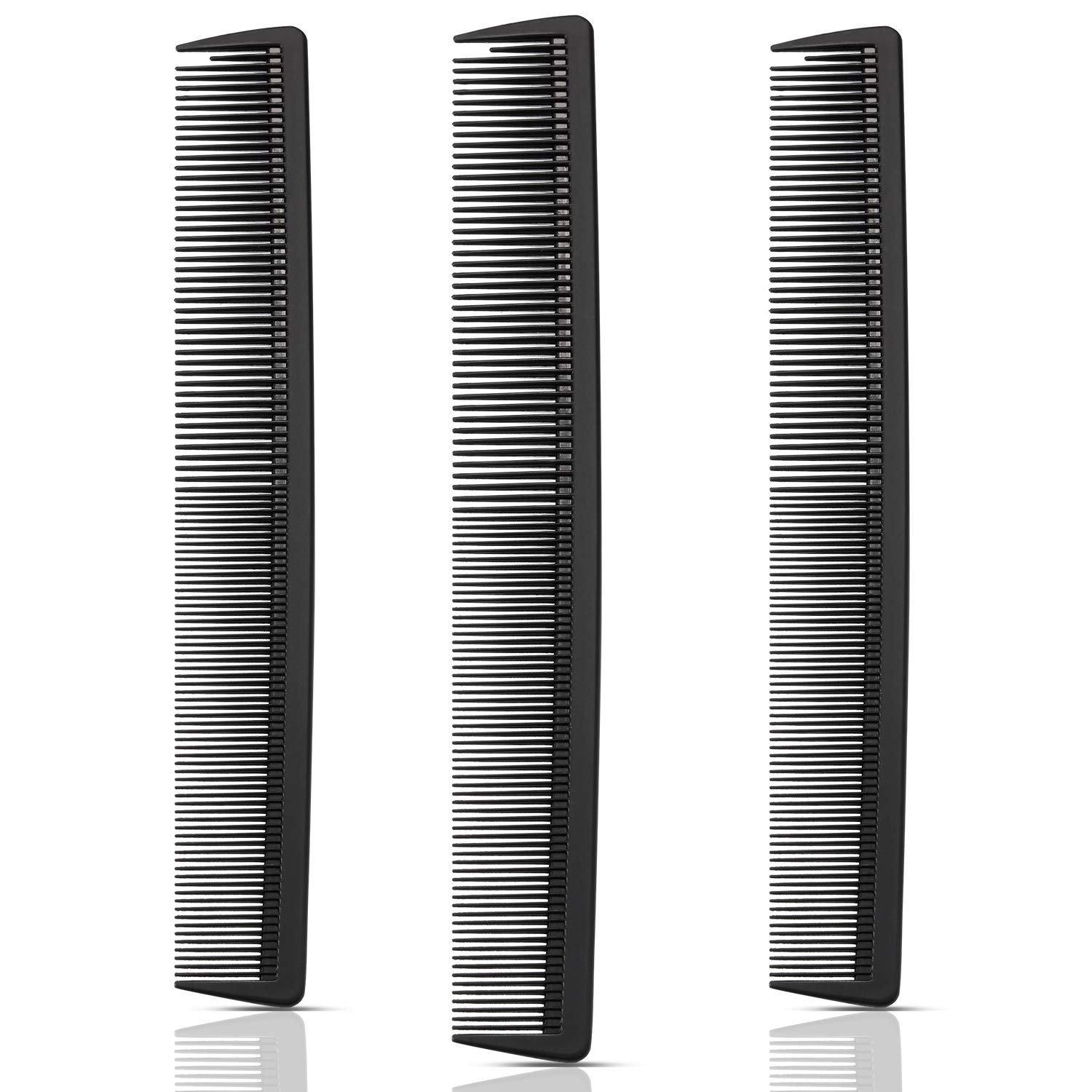 3-Piece Carbon Fibre Hair Comb Set - Fine & Standard Tooth, Anti-static, Heat Resistant, Black - Men & Women, Home Salon Styling