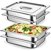 SHENLIU 4 Pack Hotel Pans with Lids, 2.5" Deep Stainless Steel Steam Table Pan 1/2 Size Anti-Jam Steam Pan Commercial Table Catering Storage Food Pans Buffet Warmer
