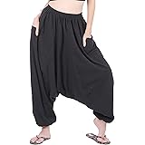CandyHusky 100% Cotton Hippie Gypsy Boho Baggy Pants Harem Pants for Men Women Yoga Pants Aladdin Pants One Size Fits Most