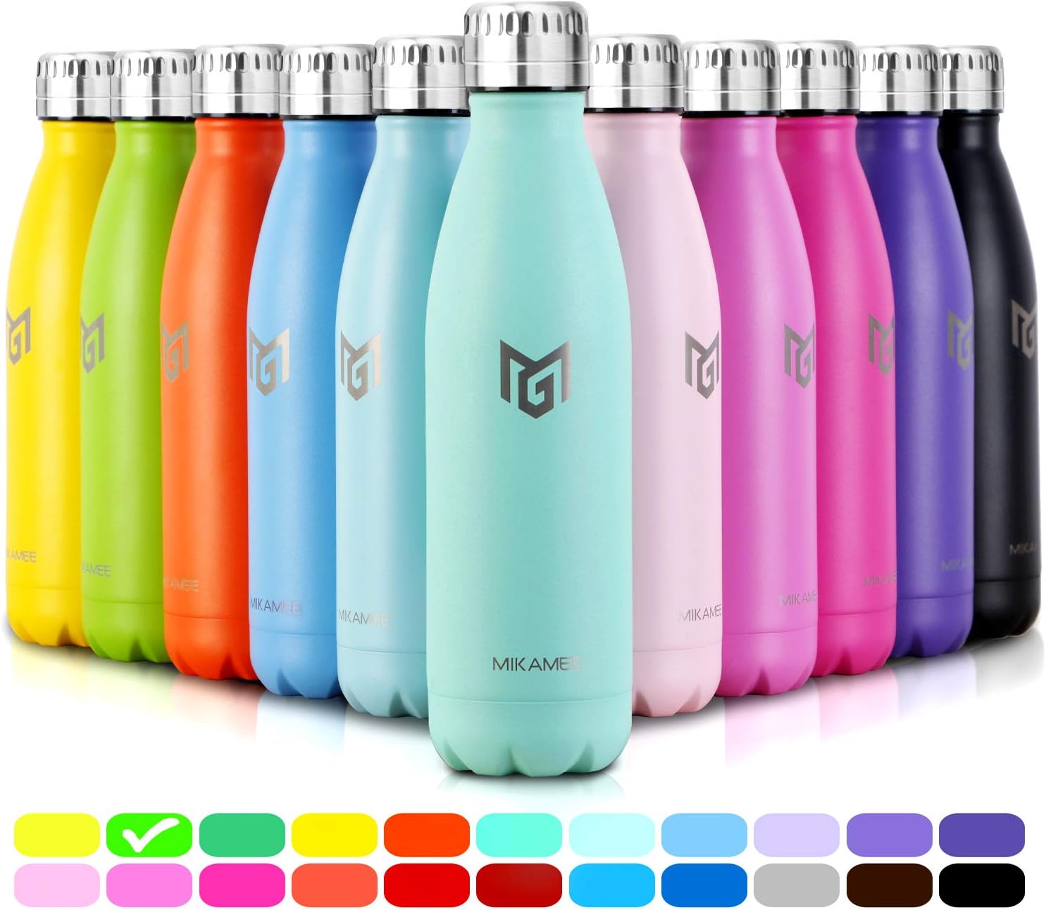 MIKAMEE 350,500,650,750ml Reusable Water Bottles | Leak Proof No Sweating | BPA Free 304 Stainless Steel | Double Walled Vacuum Insulated Metal Flask | 24 Hrs Cold & 12 Hrs Hot | Ideal Sports Bottle