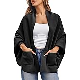 Saodimallsu Womens Open Front Cardigan Batwing Long Sleeve Shawl Chunky Knit Loose Fall Poncho Sweater Coats