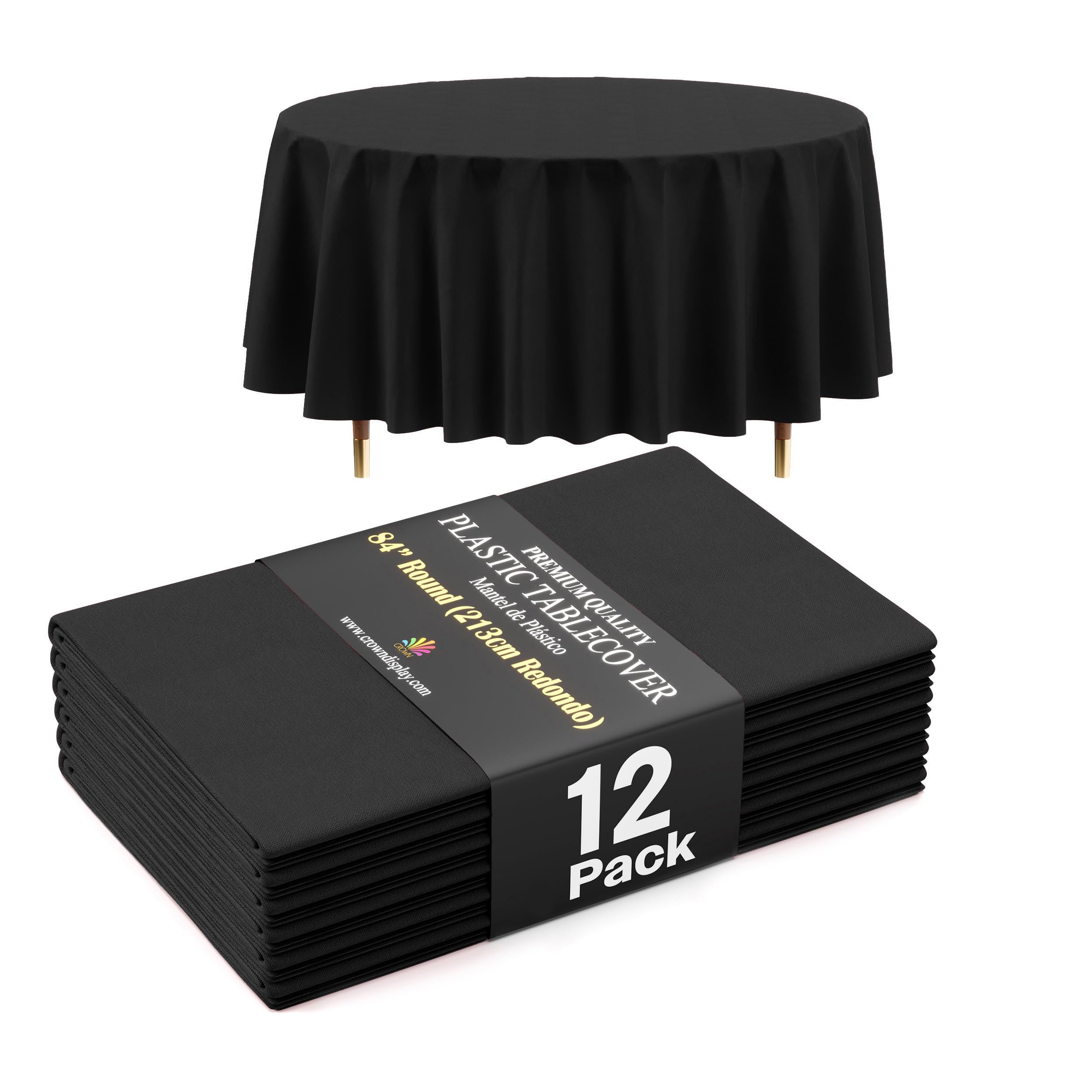 Photo 1 of *** COLOR PINK*** Exquisite 66% Thicker Premium Black Round Tablecloth 0.5 Mil 12 Pack Plastic Table Cloth Disposable 84 Inch Round Plastic Tablecloth Won't Tear Easily Like Cheap Thin Brands