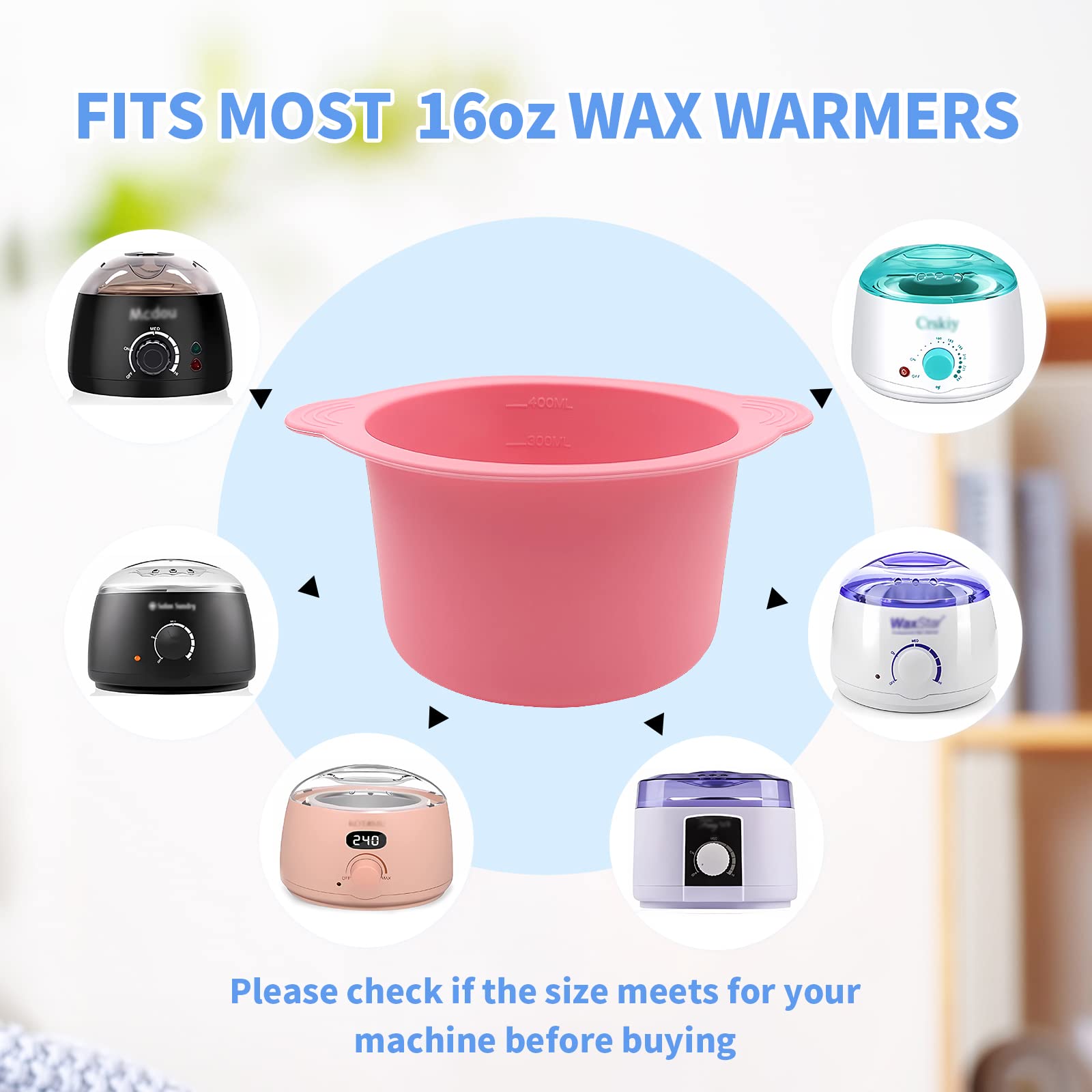 2 pcs Silicon Pot Wax Heating Liner,Replacement Wax Pot,Non-stick Wax Bowl and 2pcs Wax scraper Stick,Reusable Wax Melting Heating Liner (Blue, pink)
