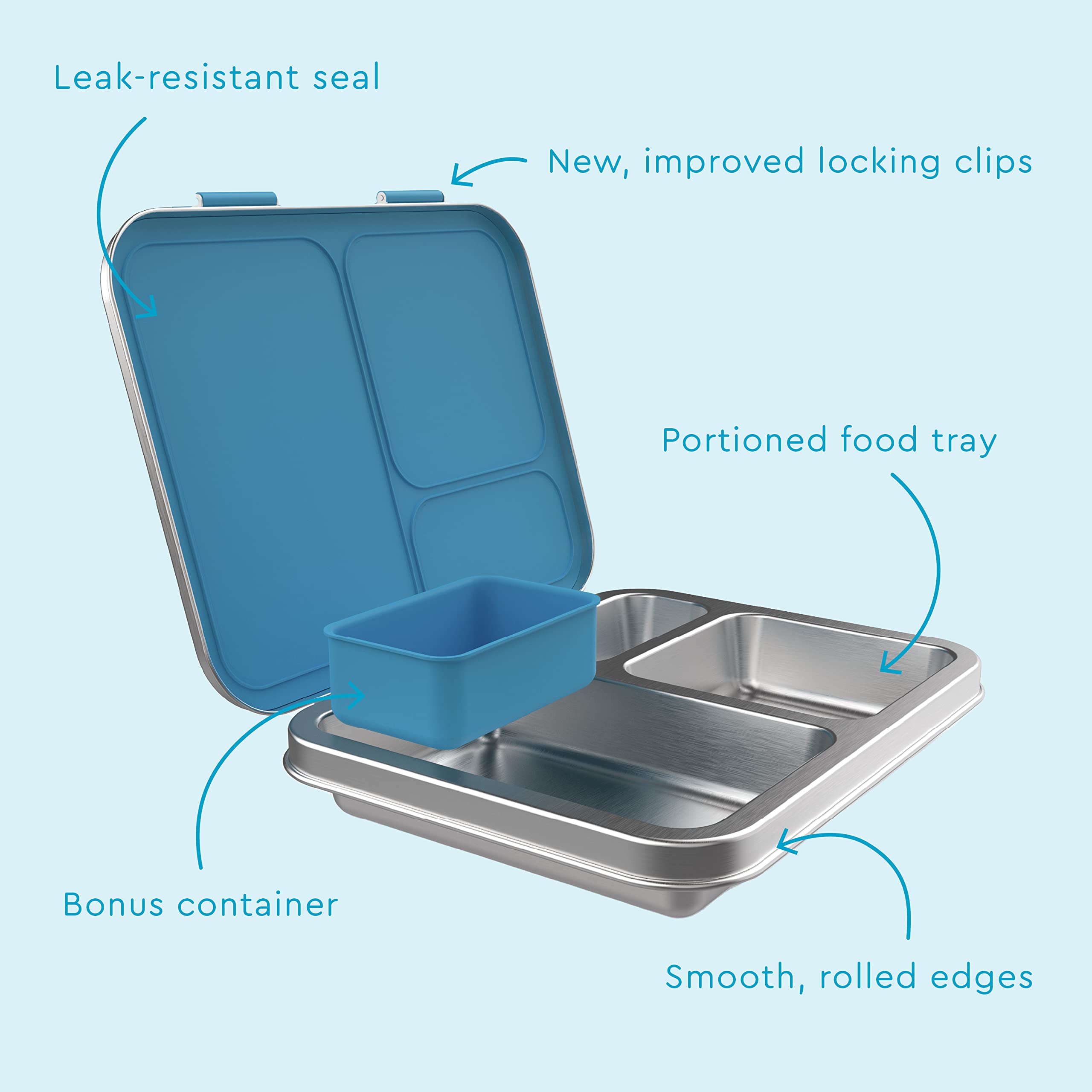 Bentgo Kids Stainless Steel Prints Leak-Resistant Lunch Box - 3-Compartments with Bonus Silicone Container, Durable, Eco-Friendly, Dishwasher Safe, BPA-Free, Ideal for School, Ages 3+ (Dinosaur)