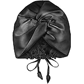 OLESILK Silk Bonnet for Sleeping Women: 100% Mulberry 22 Momme Silk, Adjustable Fit for Night Hair Care, No Frizz for Curls, Black