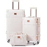 urecity Vintage Luggage Sets 3 Piece Hardside Spinner Trunk Travel Luggage | Includes 26" 20" 12" Train Case, TSA Lock, 360 Dual Spinner Wheels, Water-Resistant Exterior, Protective Clear Bonus Covers