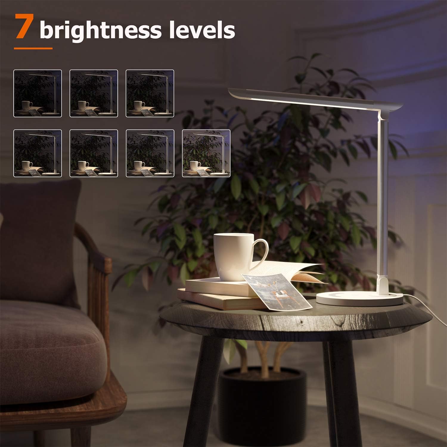 TaoTronics LED Desk Lamp, Eye-caring Table Lamps, Dimmable Office Lamp with USB Charging Port, 5 Lighting Modes with 7 Brightness Levels, Touch Control, White, 12W, Philips EnabLED Licensing Program: Home Improvement