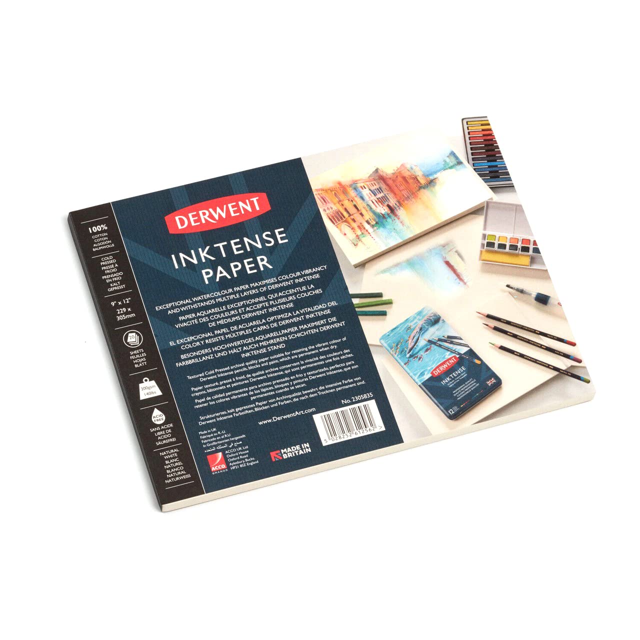 Derwent Inktense Paper Pad 9 x 12", 20 Sheets, 9x12 inches, Textured Cold Pressed Watercolour Paper, Ideal for Inktense Layering Techniques, Professional Quality (2305835)