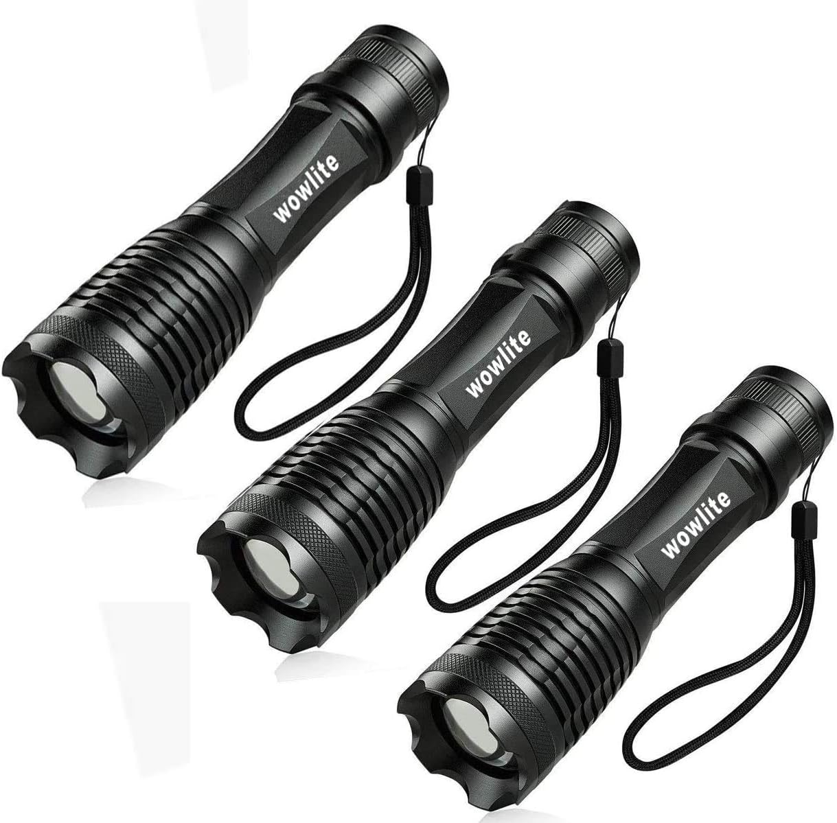 Tactical Flashlight, Wowlite Ultra Bright LED Flashlight with 5 Light Modes & Adjustable Focus for Emergency Camping Hiking (3-pack)