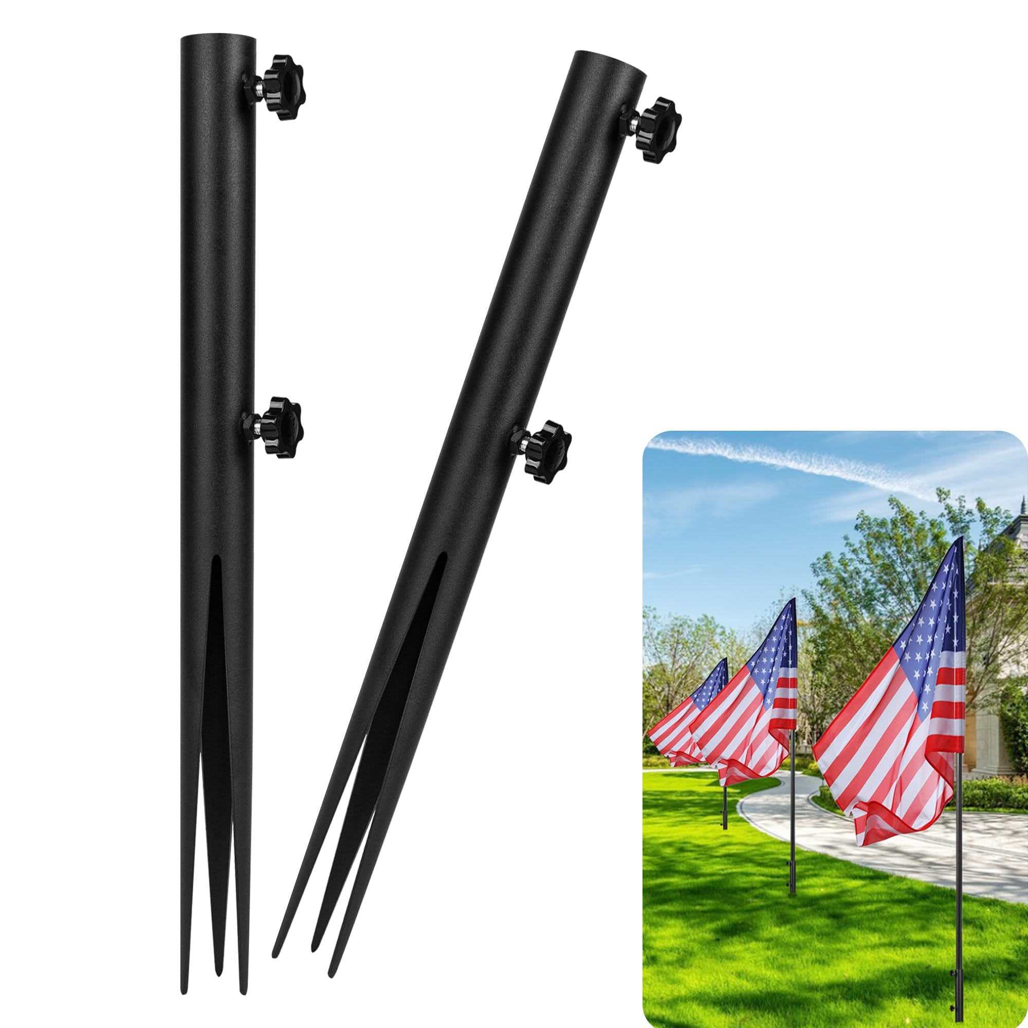 VANROUG 2 Pcs Flag Pole Ground Stake, Outdoor Metal Stake, Flag Stake Stands, Steel Torch Stakes, Replacement Stakes for Solar Lights
