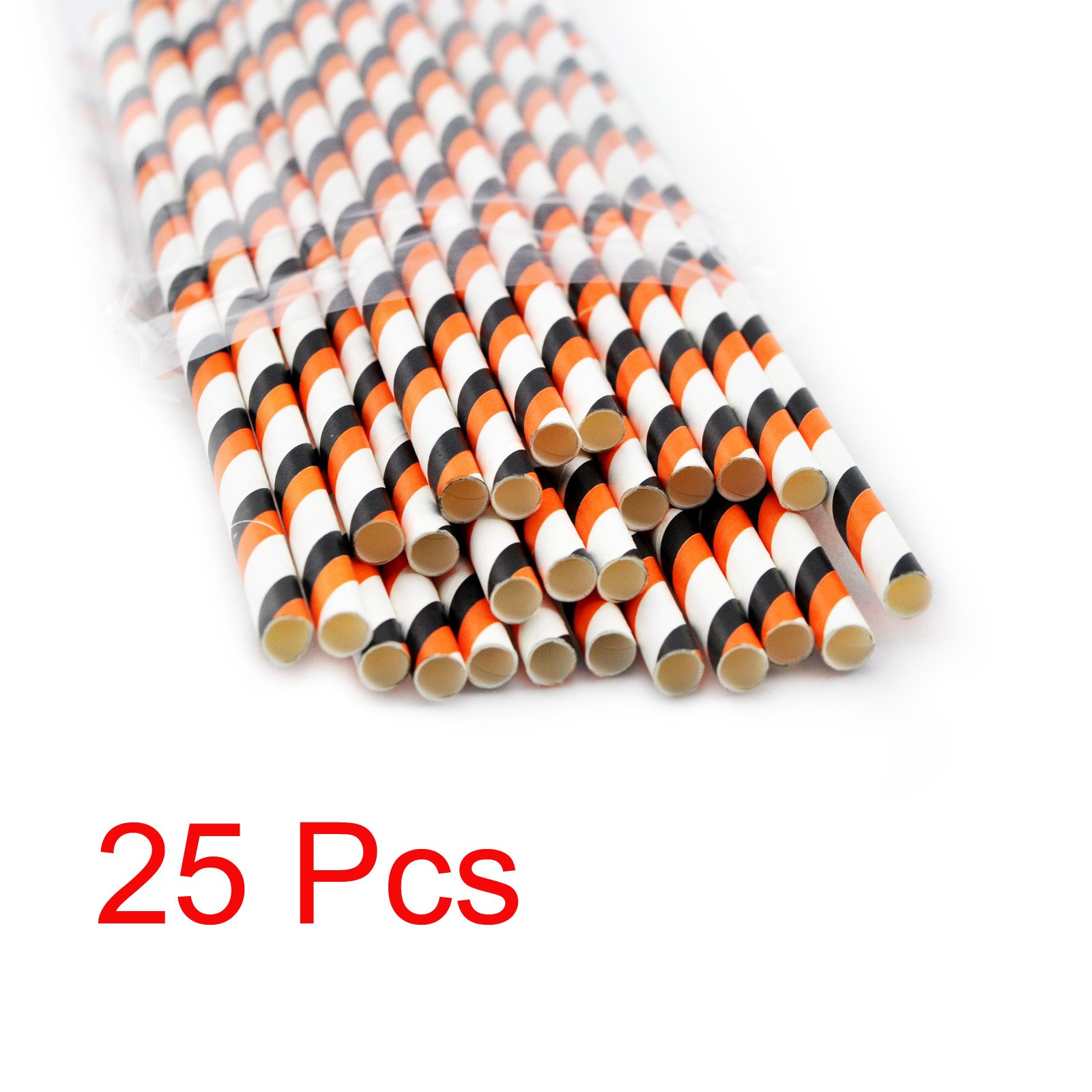 Zinnor Paper Stripe Straws,25 Pcs Paper Drinking Straws for Birthday Festival Party Table Decorations (Orange Black)