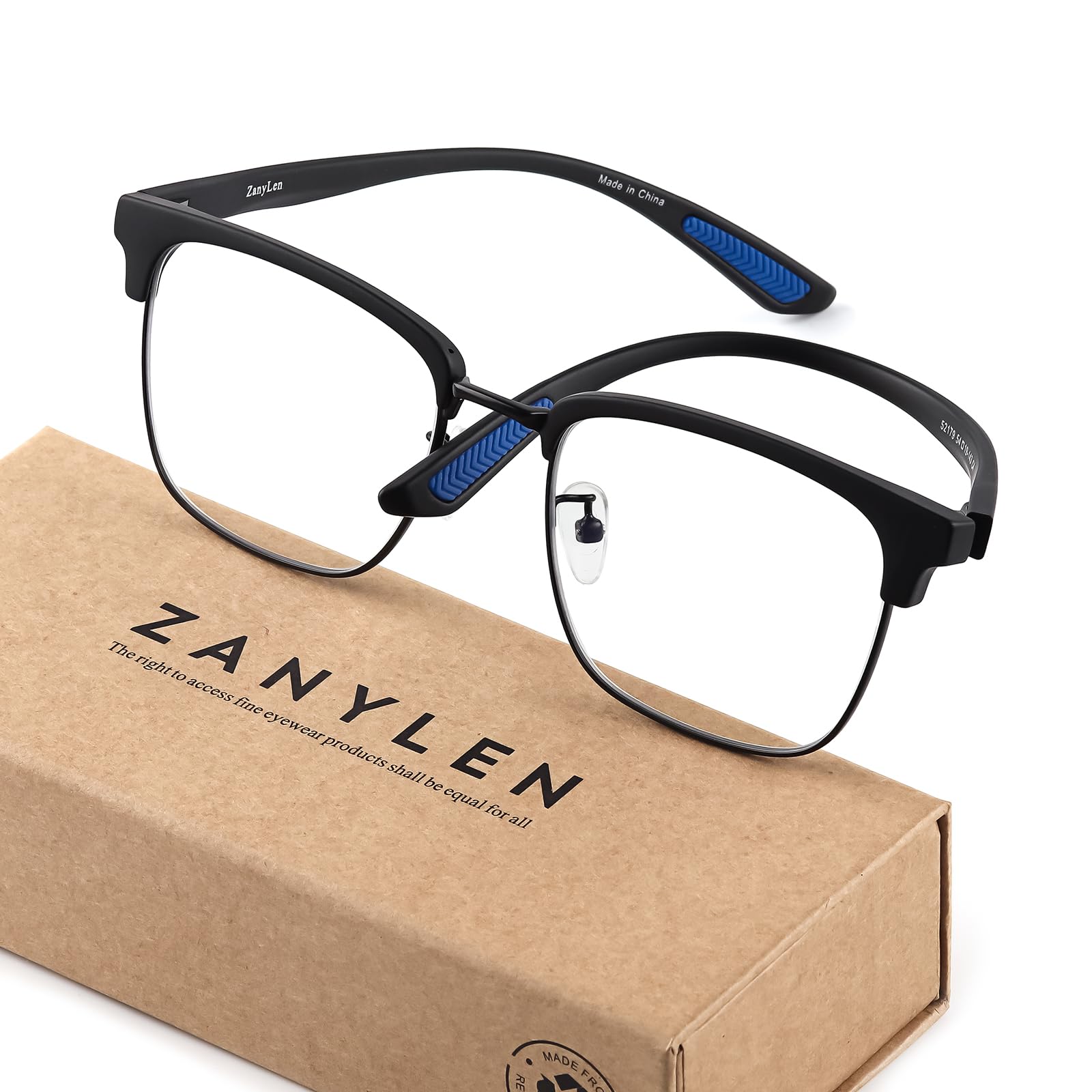 Photo 1 of ZanyLen Blue Light Glasses Men Rectangle Large Browline Computer Gaming Glasses Blue Blocker Anti-Glare UV400 Protection Clear Lens
