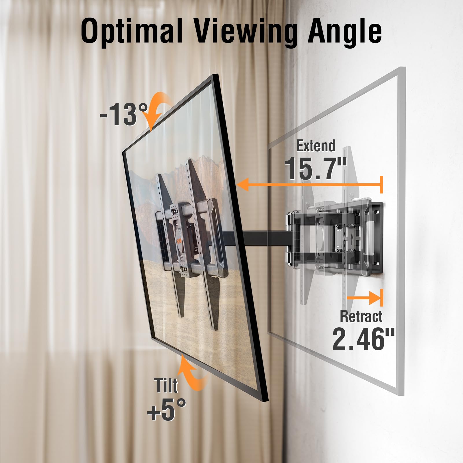 ELIVED TV Wall Mount for Most 37-82 inch tvs, Full Motion TV Mount Swivel and Tilt, Wall Mount Bracket Max VESA 600x400mm, Holds up to 132 lbs, Fits 8” 12” 16
