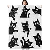 Funny Black Cat Blanket, 60"x50" Flannel Cozy Lightweight Cute Silhouette Kittens Throw Blankets Gifts for Couch Bed Living Room Decor, Soft Blanket for Women Kids