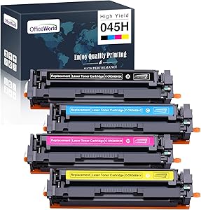 OfficeWorld Compatible Toner Cartridge Replacement for Canon 045H 045 High Yield, for ImageCLASS MF634Cdw LBP612Cdw MF632Cdw MF634 MF633Cdw LBP611Cn Printer 4 Pack (Black, Cyan, Magenta, Yellow)