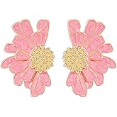 MALOYANVE Flower Earrings for Women Elegant Enamel Bohemian Vintage Retro Multi Colored Big Statement Floral Daisy Stud Earrings Summer Spring Jewelry Gifts