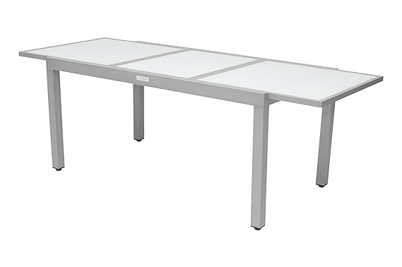 Villana exklusiver Ausziehtisch, Gartentisch aus hochwertigem Aluminium in Silber, 160/220 x 90 x 75 cm, Glastischplatte, Out