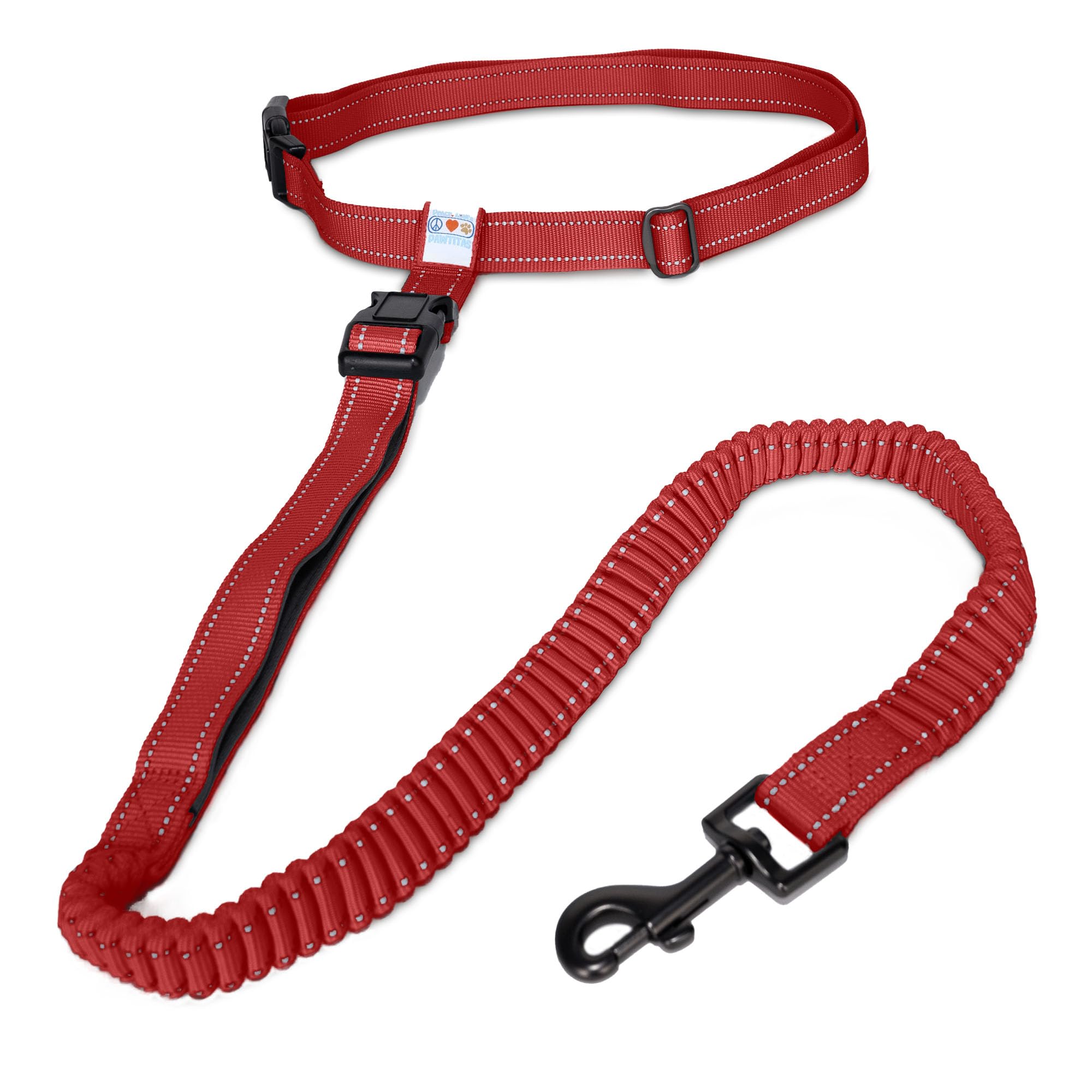 PAWTITAS Hands Free Running Dog Lead | 1.8 M Reflective Dog Lead Comfortable Padded Handle | Puppy Dog Training Double Handle Reflective Lead | Reflective Short Dog Lead for Training - Red Lead