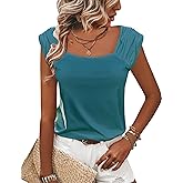 Zeagoo Women Summer Tops Cute Square Neck Tank Tops Loose Dressy Casual Shirts Cap Sleeve Tunic Tops