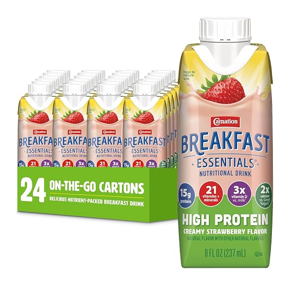 CARNATION BREAKFAST ESSIENTIALS HIGH PROTEIN READY-TO-DRINK, 8 FL OZ CARTON, STRAWBERRY (PACK OF 24)