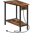 HOOBRO Wedge End Table with Charging Station, Recliner Wedge Side Table with Open Storage Shelves, Industrial Triangle Accent Table for Small Spaces, Corner, Living Room, Rustic Brown BF64UBZ01G1