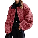 Cicy Bell Womens Oversized Fuzzy Fleece Jacket Button Down Patchwork Collar Sherpa Coats Fall Outerwear with Pockets