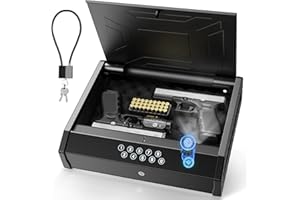 POKIPO Biometric Gun Safe, Gun Safe for Pistols with 3 Ways Unlock - Fingerprint, Keypad, Keys, 0.1S Quick Access Handgun Safe with Gun Lock for Home Bedroom Nightstand Car, 2 Gun Capacity