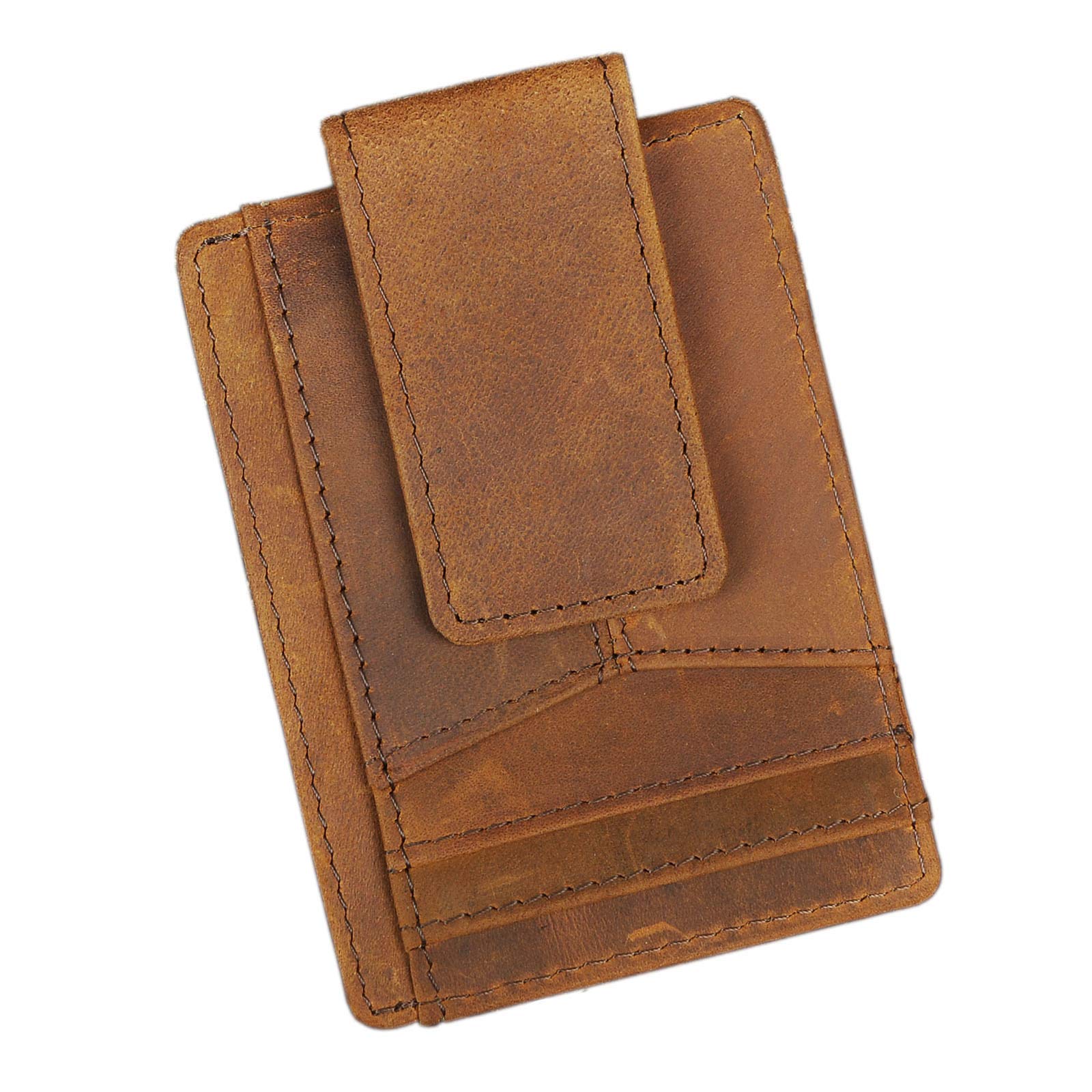 Le'aokuu RFID Leather Minimalist Slim Wallet Front Pocket Card Case Money Clip 1092 (1092 Light Brown)