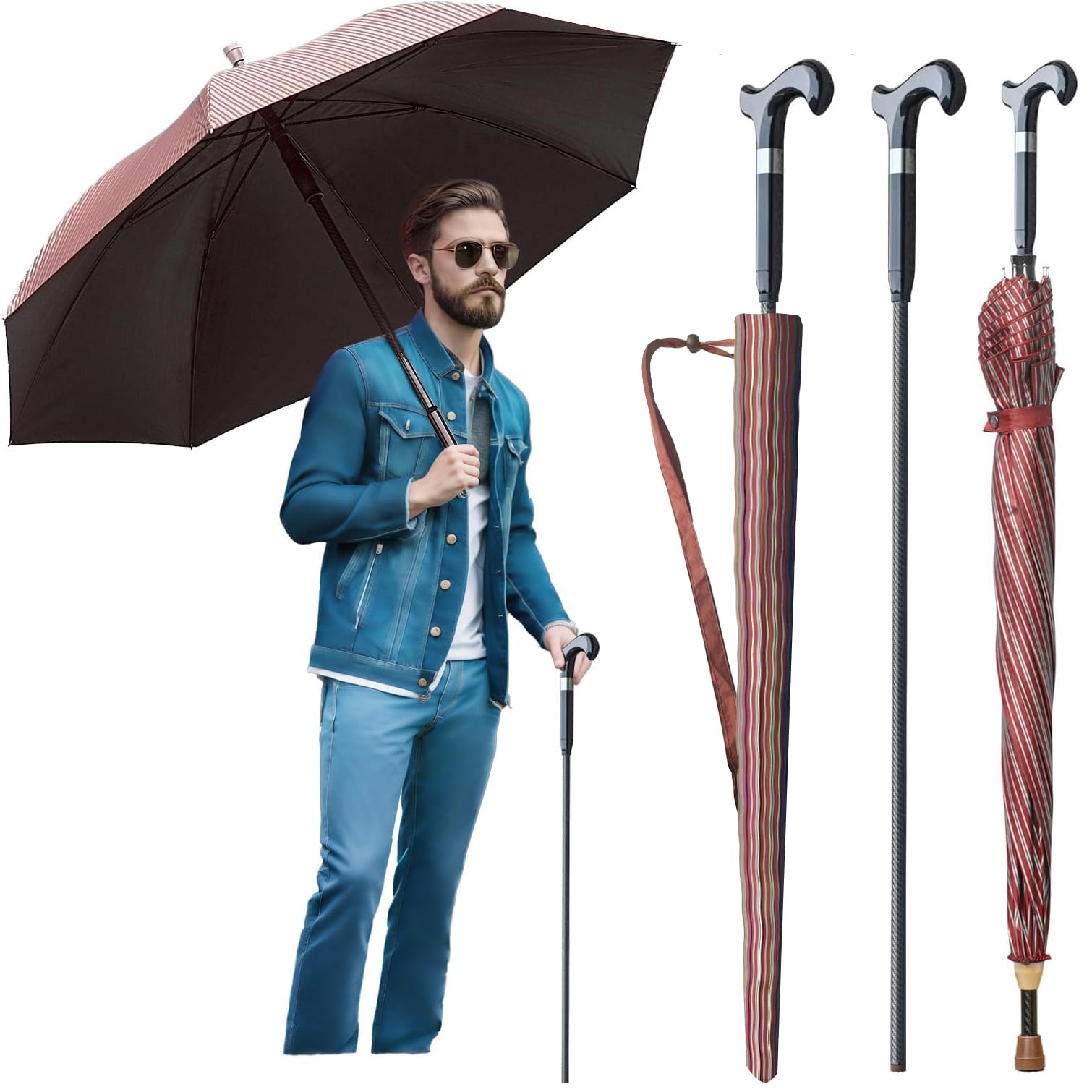 Walking Cane Umbrella for Taller, Heavy Duty Stick
