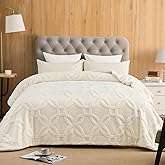 PHF Soft Sherpa Fleece Blanket Queen Size for Bed, 510GSM Fleece Lightweight Yet Warm Blanket, No Shed No Pilling, 90" x 90", Tufted Jacquard Cozy Thick Bed Throw for Home Decor Gift, Cream