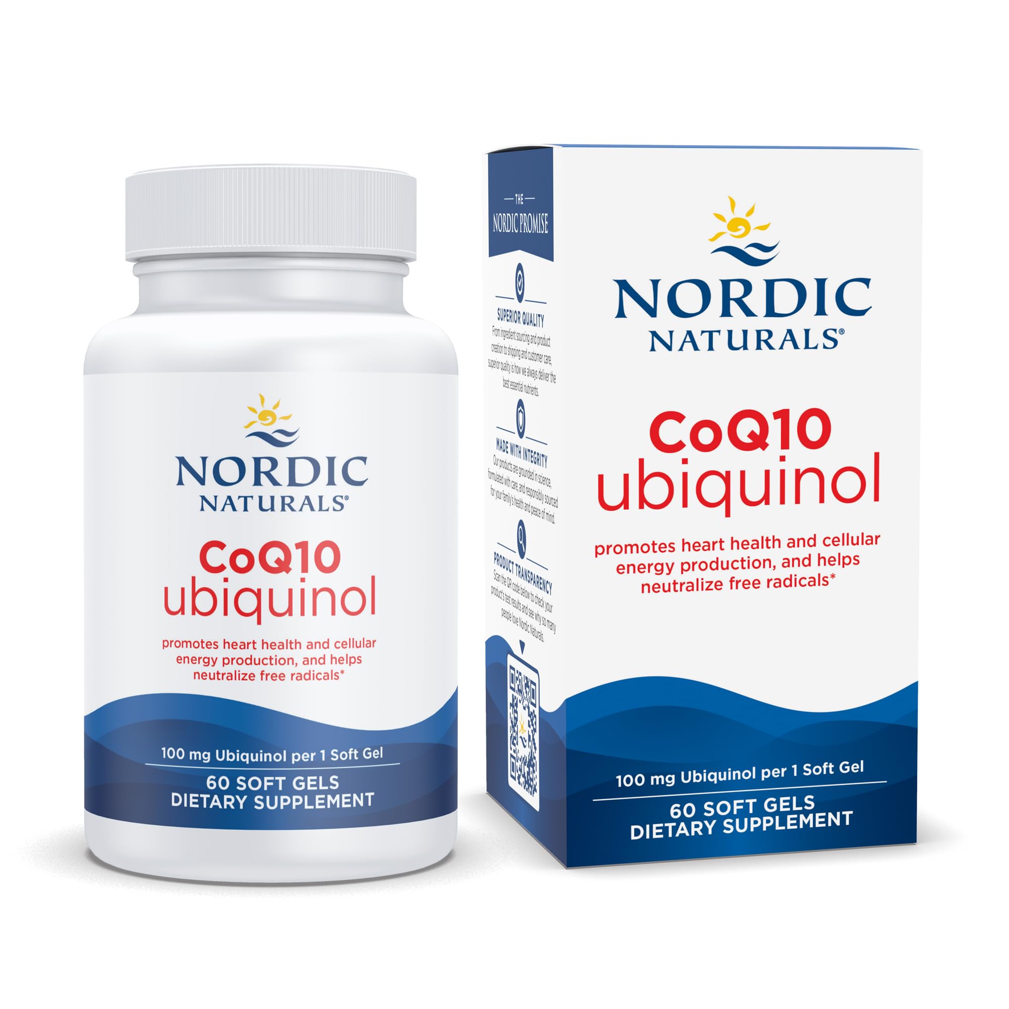 nordic naturals nordic coq10 ubiquinol - 60 mini soft gels - 100 mg coenzyme q10  ubiquinol - heart & brain health, cellular energy production, antioxidant support - non-gmo - 60 servings