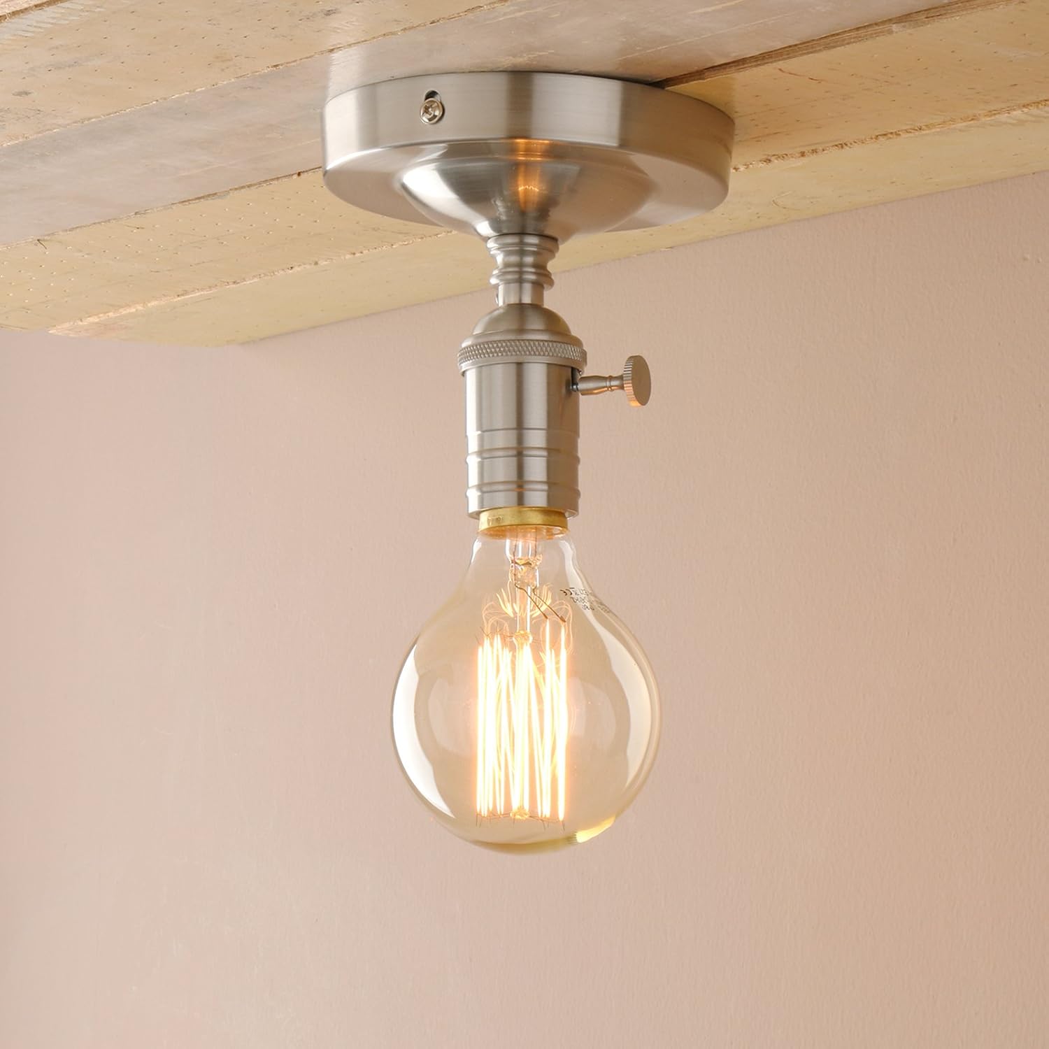PathsOn Industrial Retro Loft Bar Kitchen Pendant Light Fitting Ceiling Lamp Flush Mount Switch Light Fixture Chandelier Decorative Lighting E27 (Brushed) - Image 5