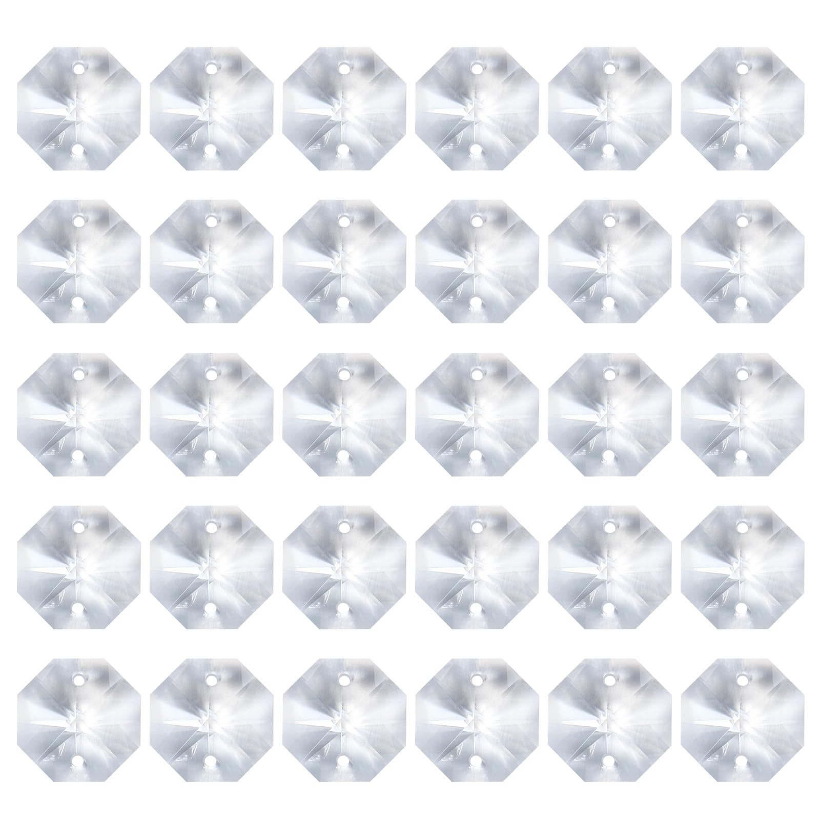 PATIKIL K9 Crystal Octagon Beads 2 Holes Pendants, 60 Pack 16mm Chandelier Prisms Parts Ornaments Hanging Beads for DIY Arts Crafts Decoration, Clear