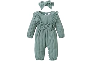 Happy Town Baby Girl Romper Infant Fall Winter Clothes Ruffle Sweater Long Sleeve Bodysuit Jumpsuit and Headband
