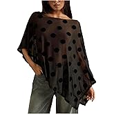 Verdusa Women's Asymmetrical Poncho Polka Dots Chiffon Shawl Off The Shoulder Going Out Tops