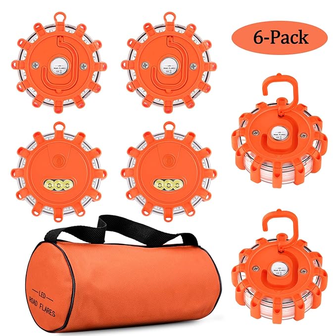 Tobfit LED Warnleuchte 6 Pack Notscheibe Beacon Sicherheitsflare Blinkende Warnleuchte Magnetfuß und Haken, für Auto LKW Boot