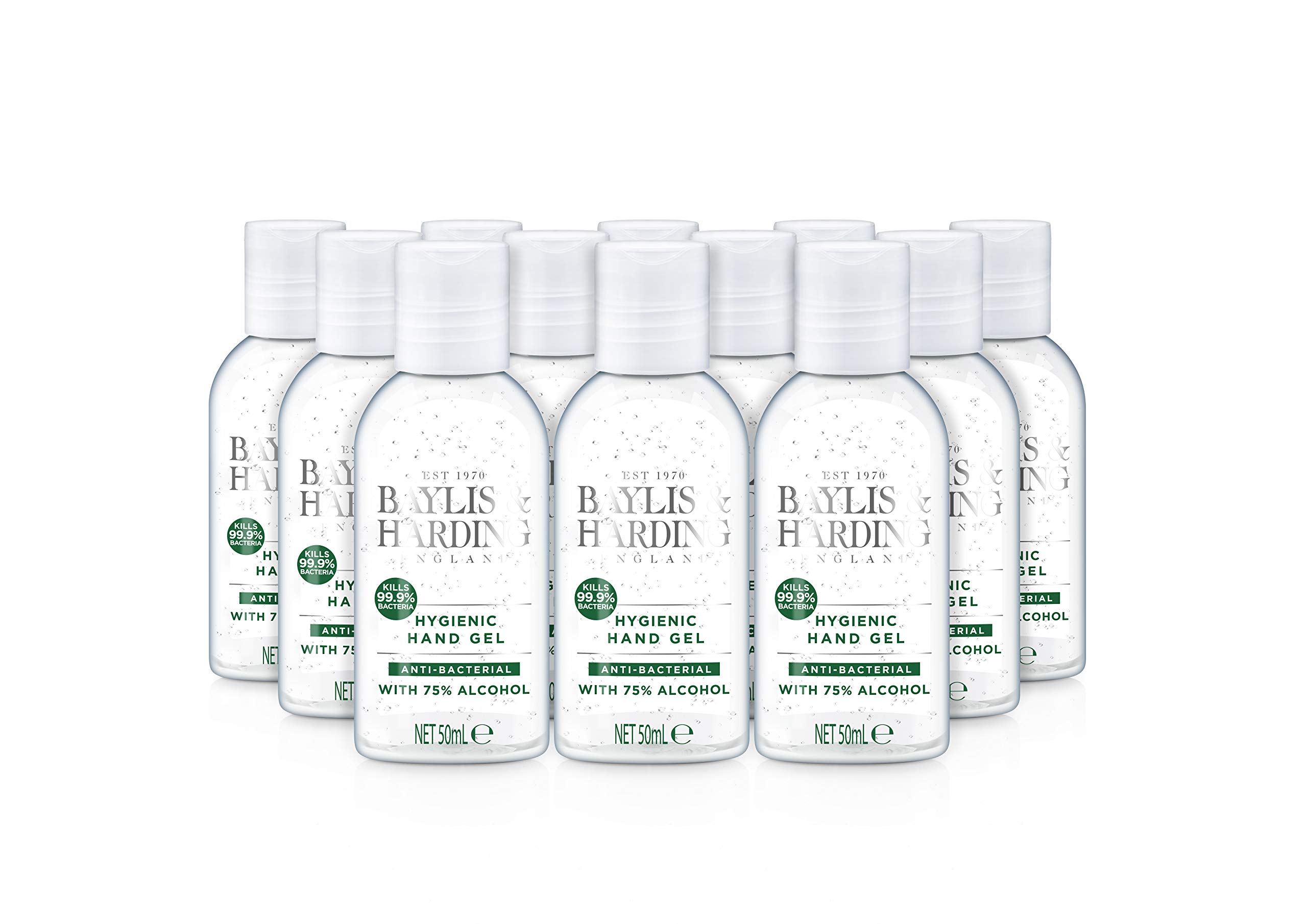 Baylis & Harding Anti-bacterial Unfragranced Hygienic Hand Sanitiser Gel 50ml, Pack of 12 - Vegan Friendly