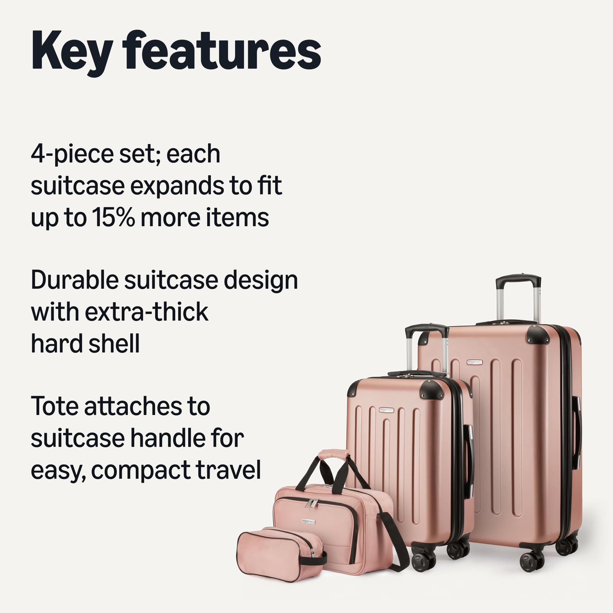 Amazon Basics 4-Piece Luggage Set, Including Two Hardside Suitcases With Multidirectional Spinner Wheels (22