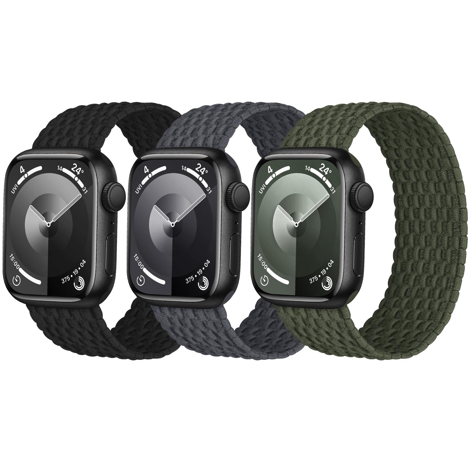 Photo 1 of 3 Pack Stretchy Braided Solo Loop Compatible with Apple Watch Band 40mm 41mm 42mm 38mm 44mm 45mm 46mm 49mm Women Men, Elastic Nylon Solace Straps for iWatch Series 10 9 8 7 6 5 4 3 Ultra 2 SE 2