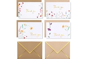 Floral Thank You Cards with Envelopes - 20 Pack - Watercolor WildFlowers Cards 4x6 Inches Perfect for Baby Shower Wedding Bri