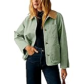Yeokou Womens Casual Jacket Crop Barn Trench Coat Long Sleeve Button Down Oversized Jacket with Pockets Outerwear