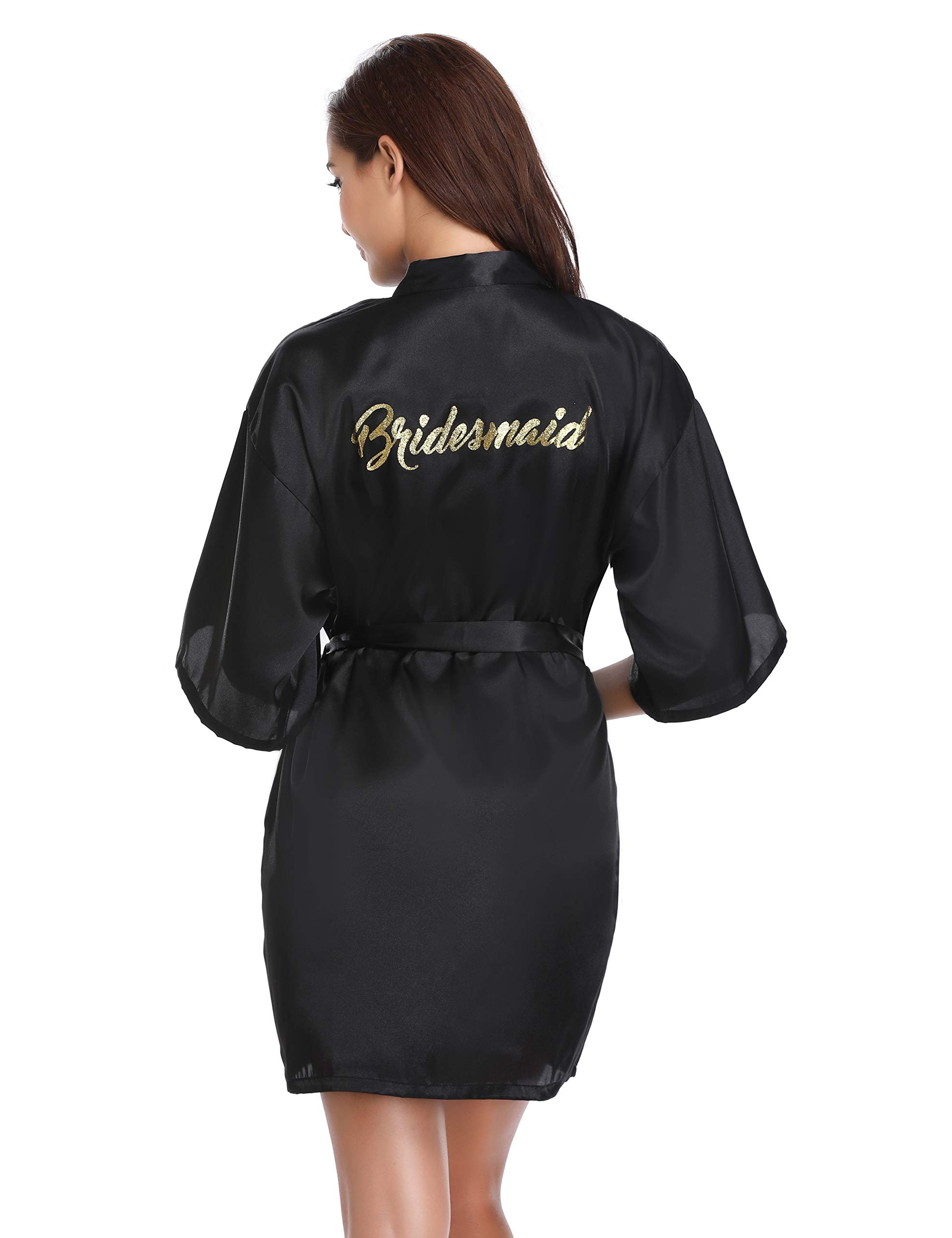Photo 1 of Vlazom Women's Satin Robe Short Kimono Bathrobes for Bride & Bridesmaid Wedding Party Robes with Gold Glitter or Rhinestones
