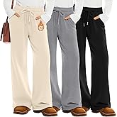 LessonZoo 3 Pack Girls' Fleece Sweatpants Wide Leg Drawstring Casual Kids Joggers Open Bottom Loose Teen Pants with Pockets