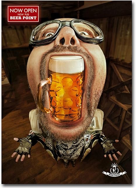 Amazon Znnhero ビールを飲む面白いポスタープリントキャンバス絵画壁アート写真リビングルームのダイニングバールームクラブの装飾 60x80cmx1フレームなし アートフレーム ポスター オンライン通販